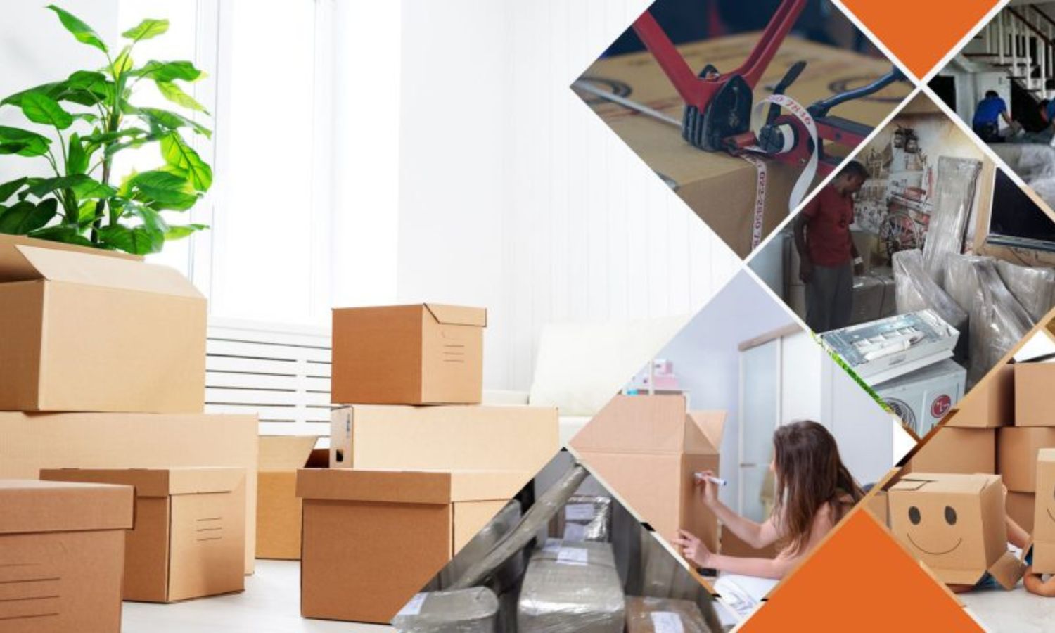 Professional movers securing boxes and furniture
